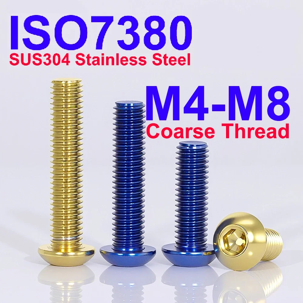 M4 M5 M6 M8 ISO7380 Hex Socket Button Head Screws SUS304 Stainless Steel Titanium Blue and Gold Plated Allen Key Bolts
M4 M5 M6 M8 ISO7380 Hex Socket Button Head Screws SUS304 Stainless Steel Titanium Blue and Gold Plated Allen Key Bolts