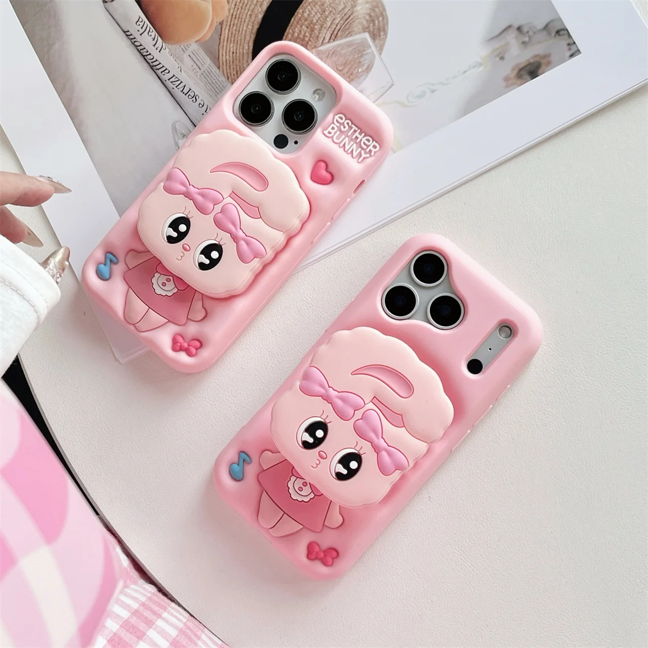 3D Cute Cartoon Pink Rabbit Soft Silicone Phone Case with Telescopic Bracket, iPhone 12 13, 14, 15 16 17 promax Stand Back Cover
3D Cute Cartoon Pink Rabbit Soft Silicone Phone Case with Telescopic Bracket, iPhone 12 13, 14, 15 16 17 promax Stand Back Cover