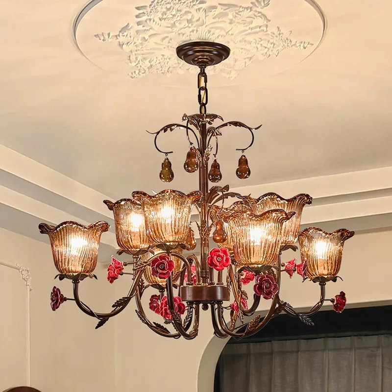 American Retro Morning Glory Glass Chandelier Rose Ceramic Flower Decor Living Dining Room Pendant Lights Lighting Bedroom Lamps
American Retro Morning Glory Glass Chandelier Rose Ceramic Flower Decor Living Dining Room Pendant Lights Lighting Bedroom Lamps