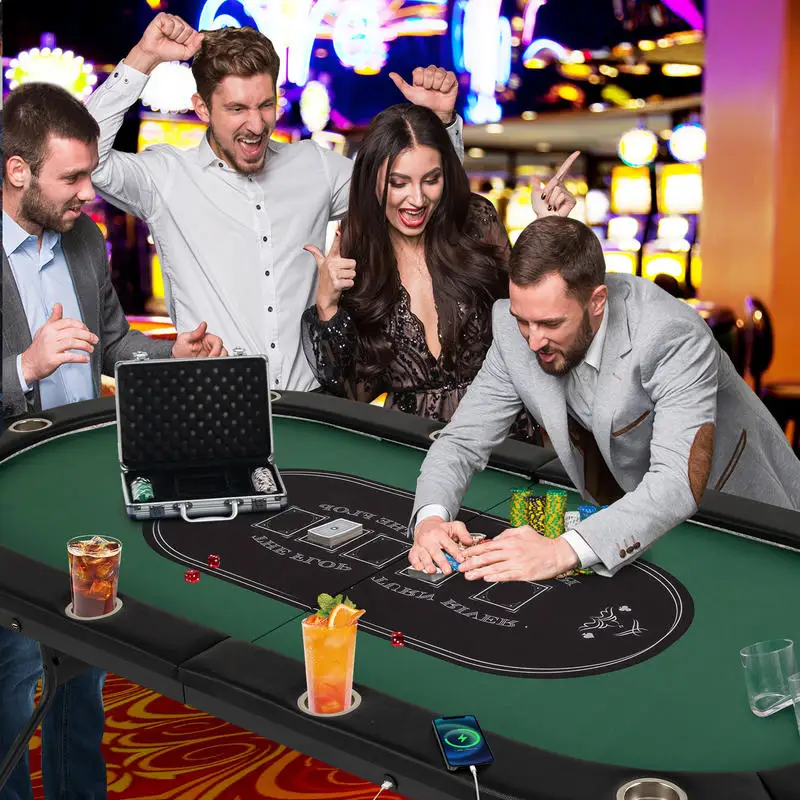 Foldable 10-Player Poker Table with LED Lights and USB Ports Ideal for Texas Casino-Green
Foldable 10-Player Poker Table with LED Lights and USB Ports Ideal for Texas Casino-Green