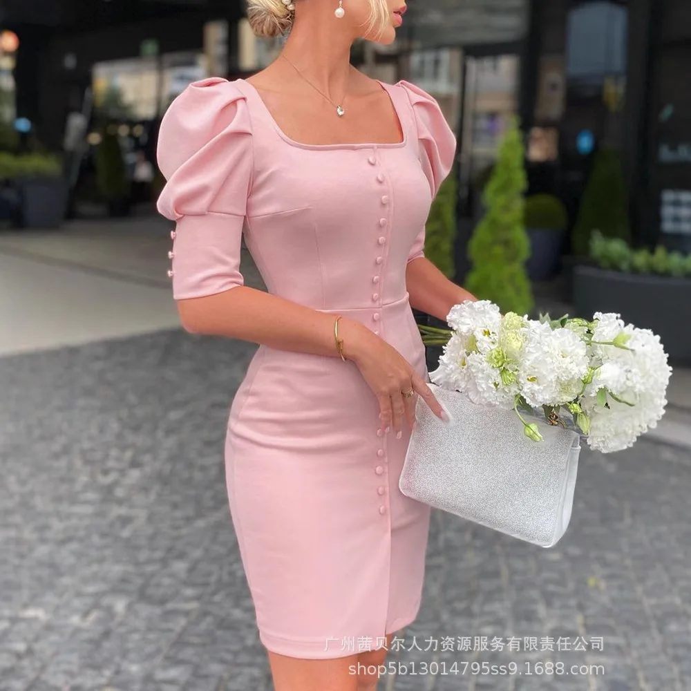 Dresses Women Square Collar Pullover Dress Bodycon Slim Fit Party Vestidos Knee Length Spliced Sexy Wrap Buttocks Buttons 2025
Dresses Women Square Collar Pullover Dress Bodycon Slim Fit Party Vestidos Knee Length Spliced Sexy Wrap Buttocks Buttons 2025