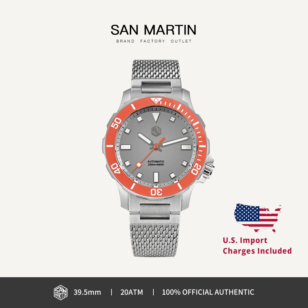 San Martin Design Diver Мужские часы 39,5 мм Япония NH35 Механические часы Миланский браслет из нержавеющей стали Водонепроницаемый 20 бар SN0085
San Martin Design Diver Мужские часы 39,5 мм Япония NH35 Механические часы Миланский браслет из нержавеющей стали Водонепроницаемый 20 бар SN0085