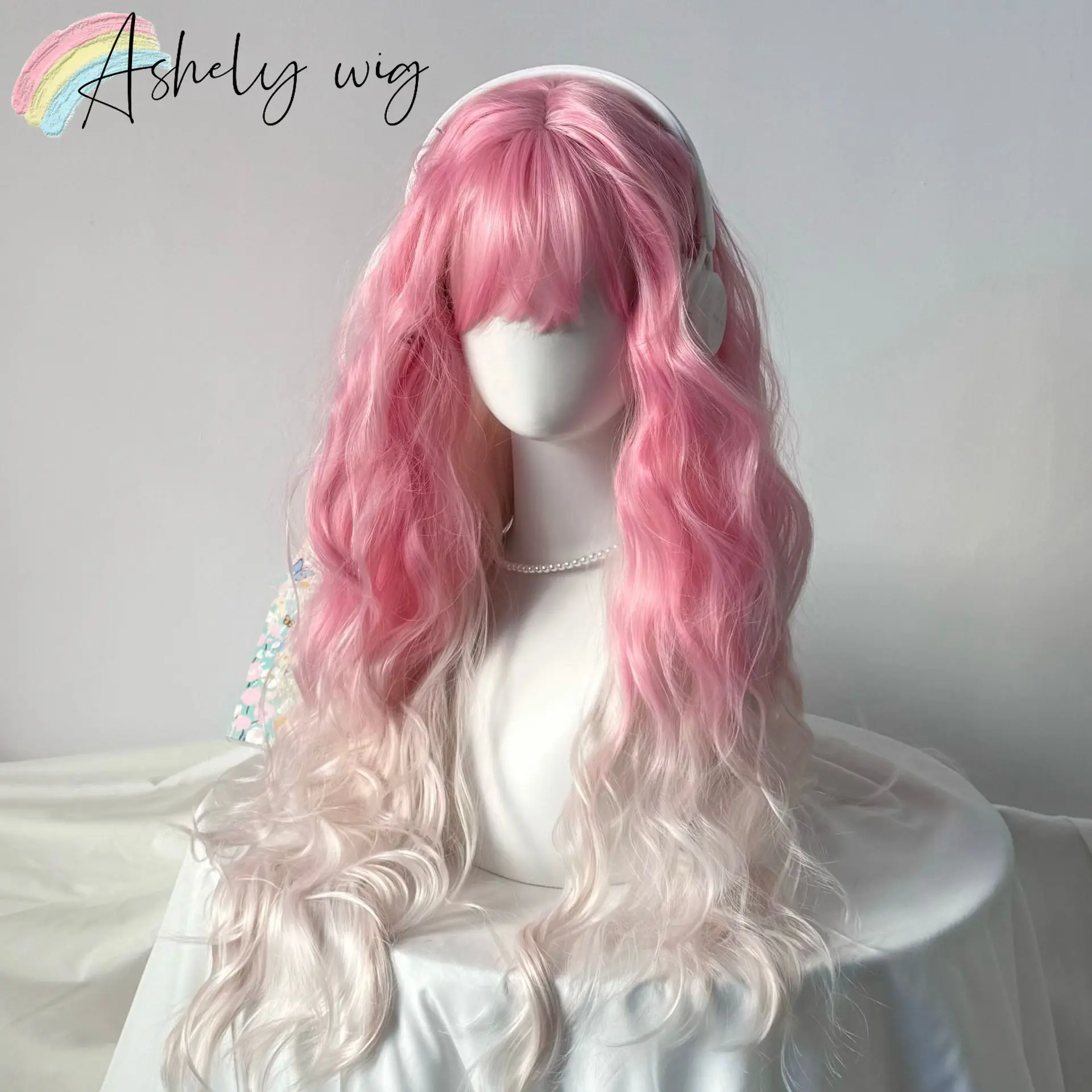 Ashely Wig Pink and White Gradient Long Curly Wigs Lolita Water Ripple Large Wave Wool Curly Naturally Headband Wig for Women
Ashely Wig Pink and White Gradient Long Curly Wigs Lolita Water Ripple Large Wave Wool Curly Naturally Headband Wig for Women