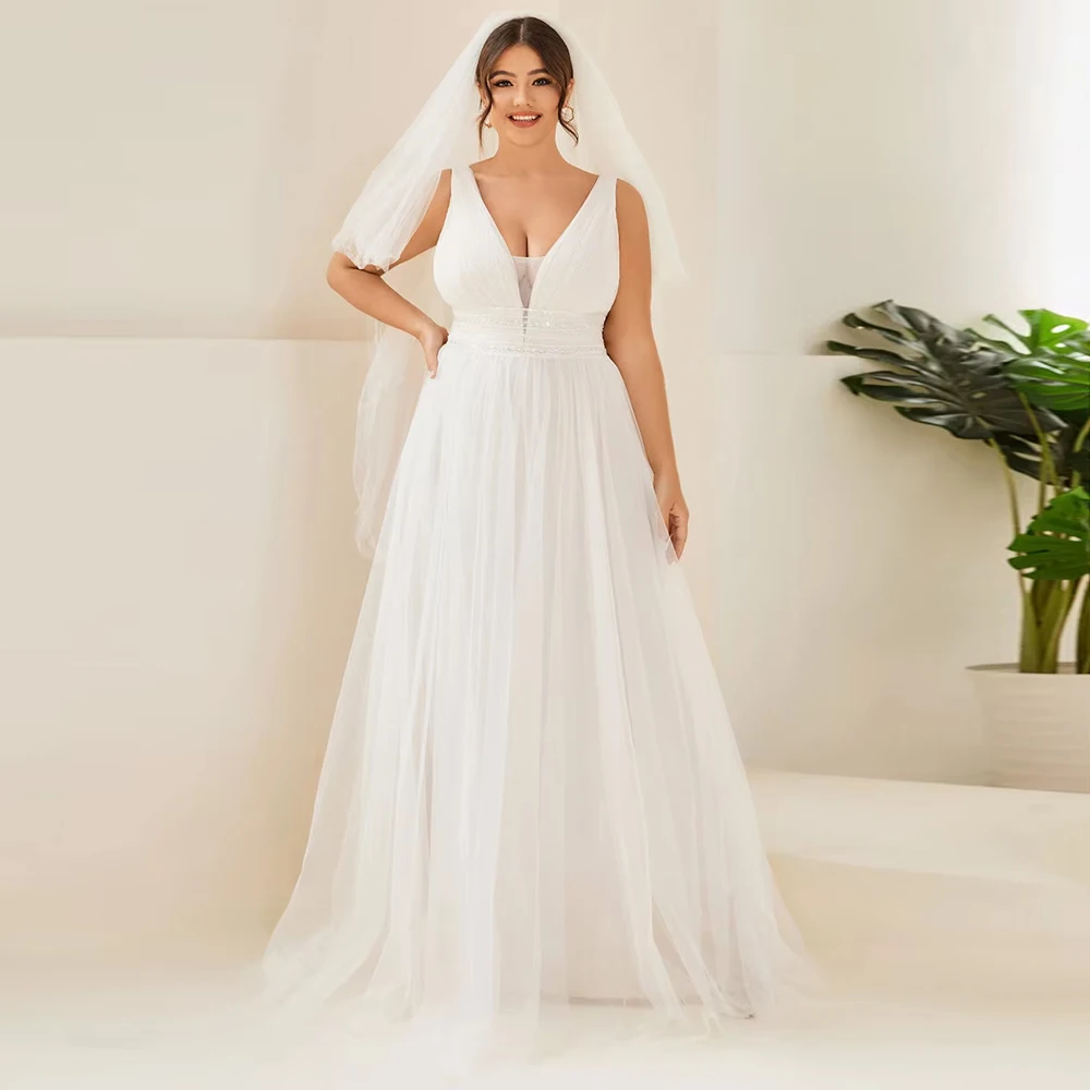BAZIIINGAAA Plus Backless A Line Sleeveless Wedding Dresses with Deep V Neck Wedding Dresses
BAZIIINGAAA Plus Backless A Line Sleeveless Wedding Dresses with Deep V Neck Wedding Dresses