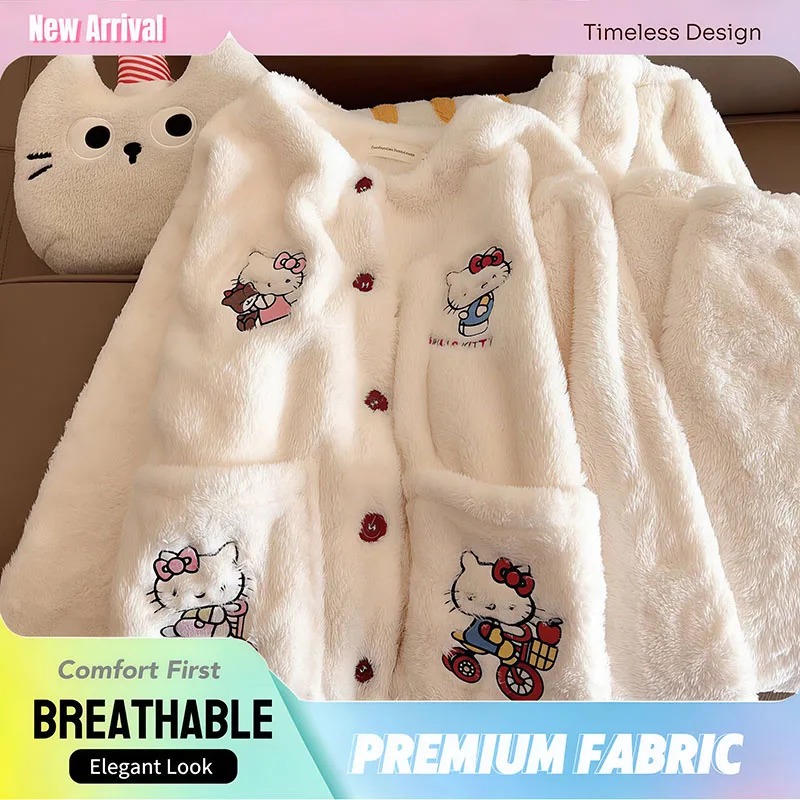 Новый комплект женской зимней пижамы Sanrio Hello Kitty из кораллового флиса с длинным рукавом: утолщенный, теплый, уютный, для дома и сна, с мультяшным принтом
Новый комплект женской зимней пижамы Sanrio Hello Kitty из кораллового флиса с длинным рукавом: утолщенный, теплый, уютный, для дома и сна, с мультяшным принтом