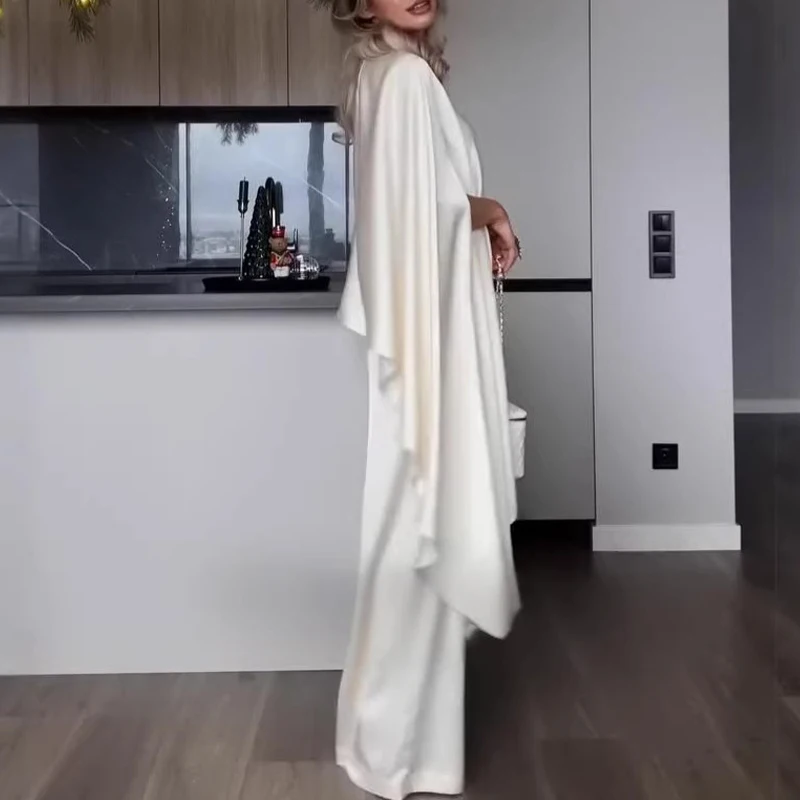 Casual Half Sleeves Women's 2 Piece Outfits Elegant High Waisted Satin Long Pant Suits Irregular Hem Stand Neck Tops & Pant Set
Casual Half Sleeves Women's 2 Piece Outfits Elegant High Waisted Satin Long Pant Suits Irregular Hem Stand Neck Tops & Pant Set