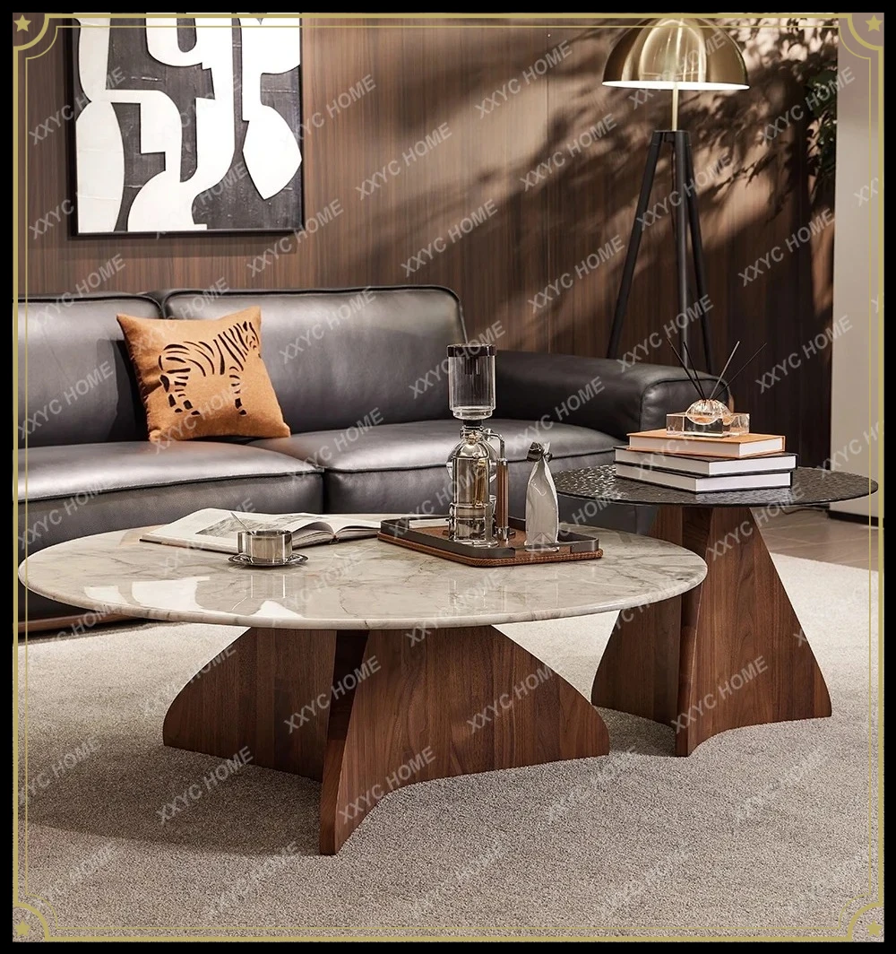 Black walnut solid wood minimalist living room marble high and low size round table
Black walnut solid wood minimalist living room marble high and low size round table