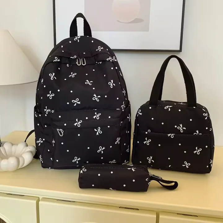 3 шт., школьный рюкзак с принтом галстука-бабочки, портативный школьный рюкзак, большой вместительный дорожный рюкзак с сумочкой, пенал, милый рюкзак для девочек
3 шт., школьный рюкзак с принтом галстука-бабочки, портативный школьный рюкзак, большой вместительный дорожный рюкзак с сумочкой, пенал, милый рюкзак для девочек