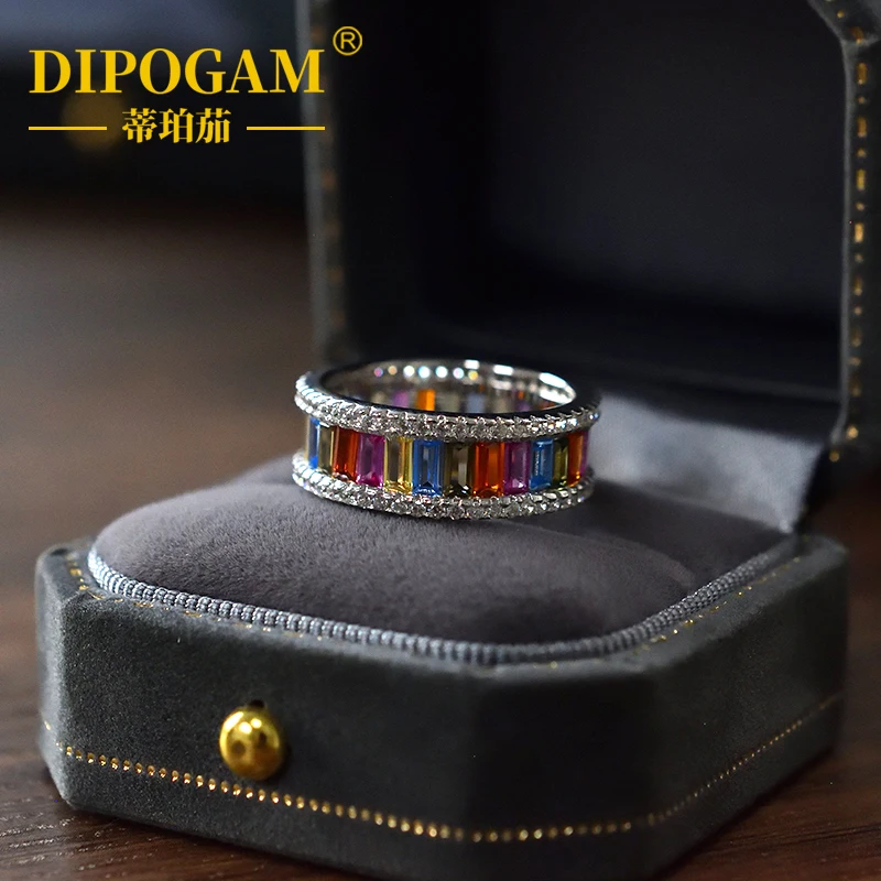 DIPOGAM Rainbow Multicolor Eternity Ring 925 Sterling Silver Layered Baguette Cut Gemstone Luxury Stackable Women Fine Jewelry
DIPOGAM Rainbow Multicolor Eternity Ring 925 Sterling Silver Layered Baguette Cut Gemstone Luxury Stackable Women Fine Jewelry