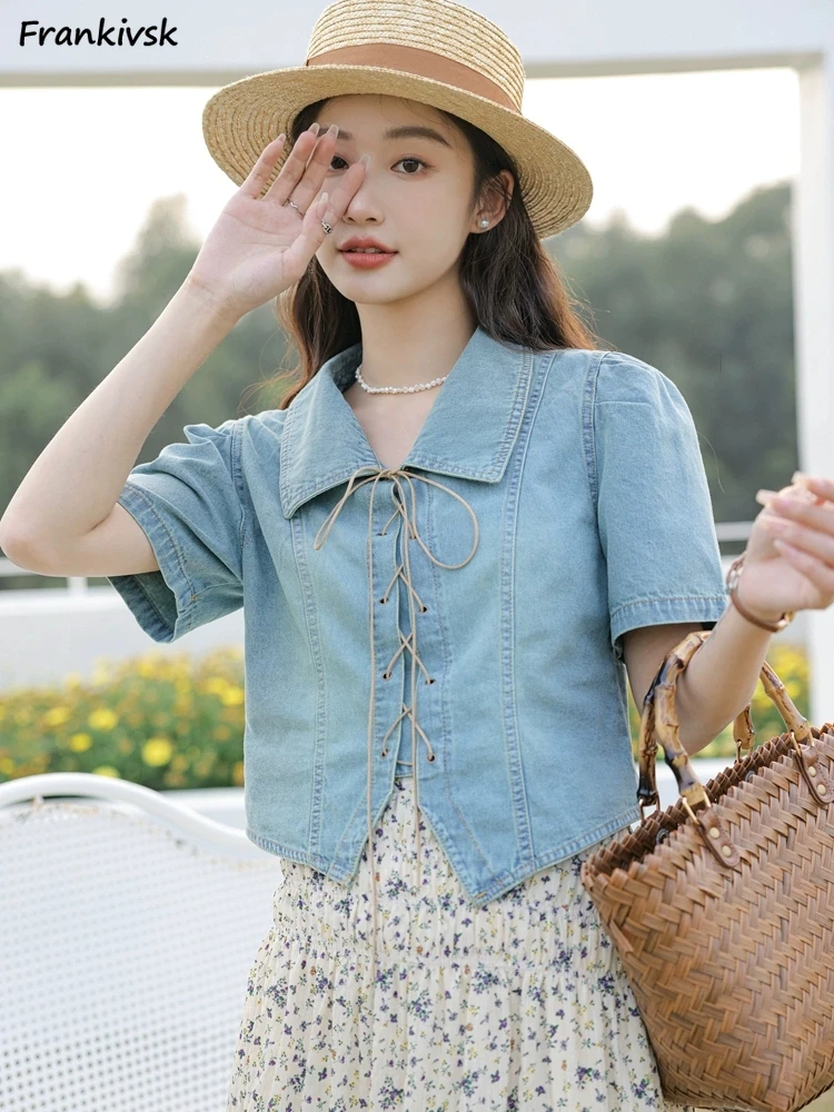 Women Shirts Lace-up Retro Washed Half Sleeve Leisure Versatile Japanese Style Simple Daily Streetwear Fit Harajuku Aesthetic
Women Shirts Lace-up Retro Washed Half Sleeve Leisure Versatile Japanese Style Simple Daily Streetwear Fit Harajuku Aesthetic