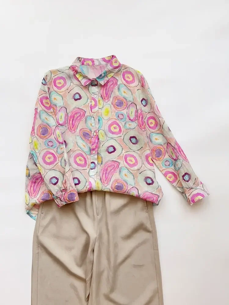 Loose Long-sleeved Shirt Women's Top Colorful Circle Cotton and Linen Shirt High Count Cotton and Linen Versatile Thin Basic
Loose Long-sleeved Shirt Women's Top Colorful Circle Cotton and Linen Shirt High Count Cotton and Linen Versatile Thin Basic