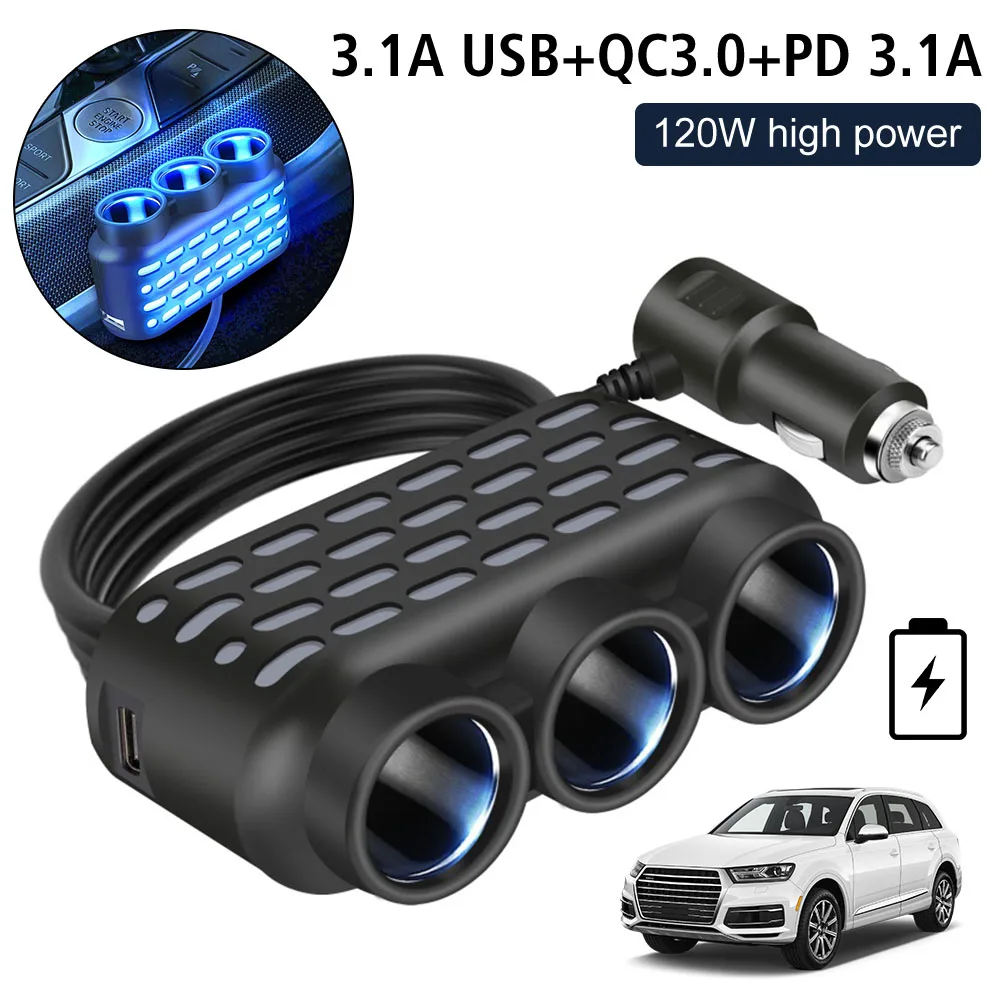For Phone IPad QC3.0 Quick Charge Car Charger Adapter 120W Multifunctional 12V 24V 3 in 1 Dual USB Socket Splitter
For Phone IPad QC3.0 Quick Charge Car Charger Adapter 120W Multifunctional 12V 24V 3 in 1 Dual USB Socket Splitter