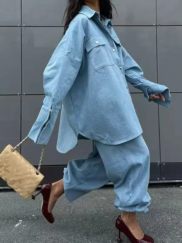 Fashion Denim Single Breasted Shirt+Pants Two Twice Set Temperament Solid Long Sleeved Suit Elegant Lapel Loose Commuting Outfit
Fashion Denim Single Breasted Shirt+Pants Two Twice Set Temperament Solid Long Sleeved Suit Elegant Lapel Loose Commuting Outfit