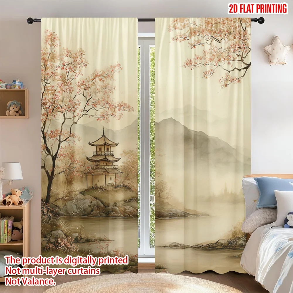 2D flat printing 2pcs Curtain Window Treatment Curtains Spring Mountains and Pagoda Digital Printed Polyester Drapes All Season
2D flat printing 2pcs Curtain Window Treatment Curtains Spring Mountains and Pagoda Digital Printed Polyester Drapes All Season