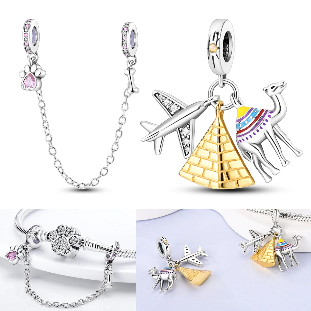 925 Sterling Silver Pyramid Airplane Camel Charms Bead Claw And Bones Safety Chain Fit Original Bracelet DIY Women Jewelry Gift
925 Sterling Silver Pyramid Airplane Camel Charms Bead Claw And Bones Safety Chain Fit Original Bracelet DIY Women Jewelry Gift