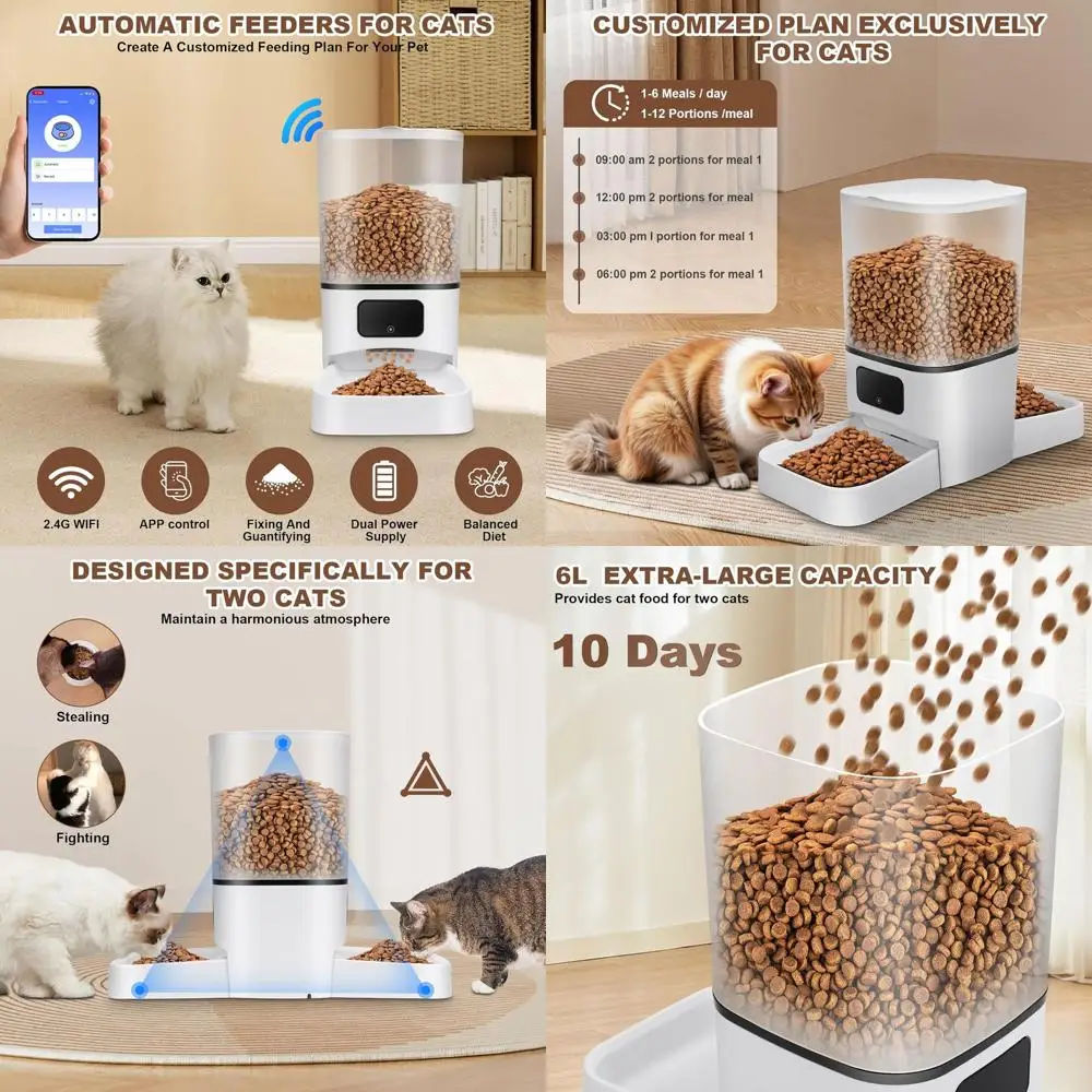 Умная кормушка для кошек с двумя мисками, большая емкость для 2 кошек, дозатор корма с управлением через приложение
Умная кормушка для кошек с двумя мисками, большая емкость для 2 кошек, дозатор корма с управлением через приложение