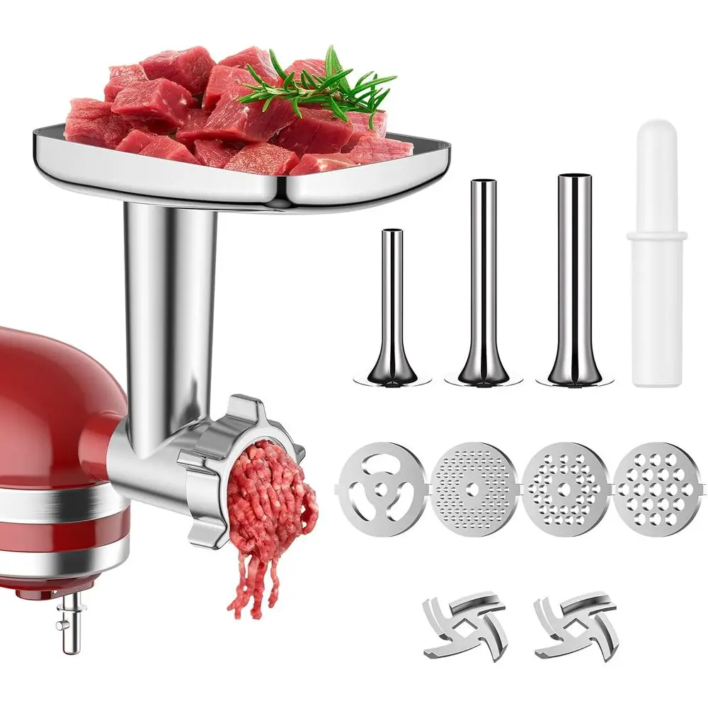 Насадка или миксер для мясорубки, мясорубка или миксер с 4 шлифовальными пластинами, 3 трубками для начинки колбас и 2 режущими лезвиями
Насадка или миксер для мясорубки, мясорубка или миксер с 4 шлифовальными пластинами, 3 трубками для начинки колбас и 2 режущими лезвиями