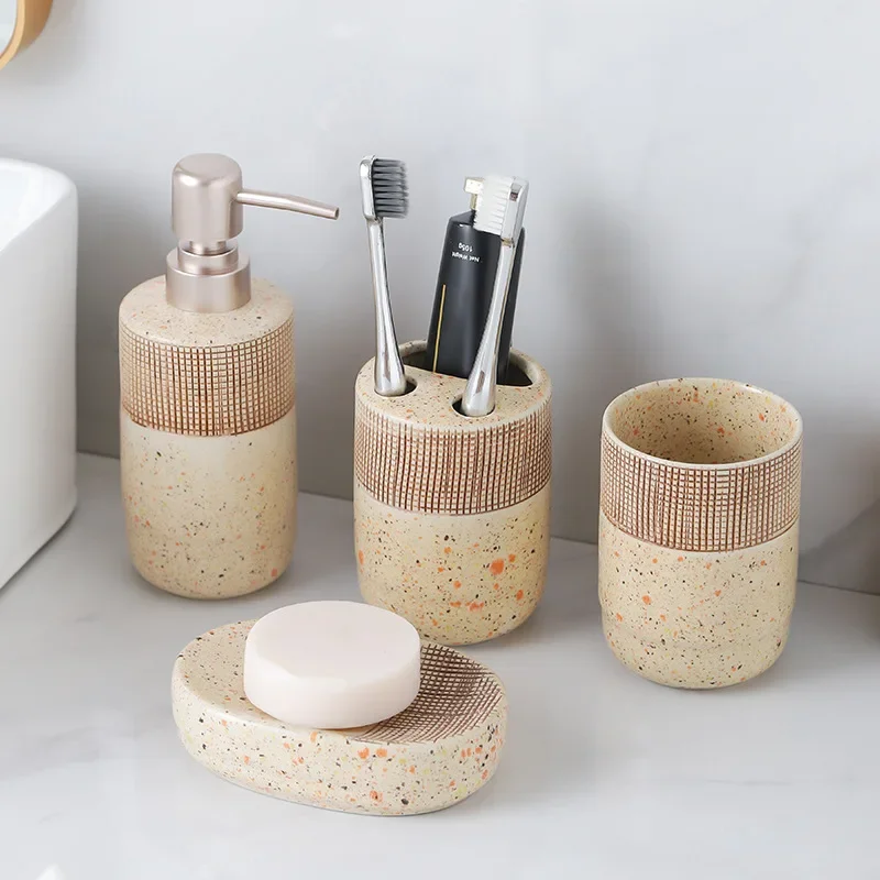 Washing kit sub-bottle wood grain square bathroom lotion bottle soap dish ceramic bathroom four-piece set
Washing kit sub-bottle wood grain square bathroom lotion bottle soap dish ceramic bathroom four-piece set