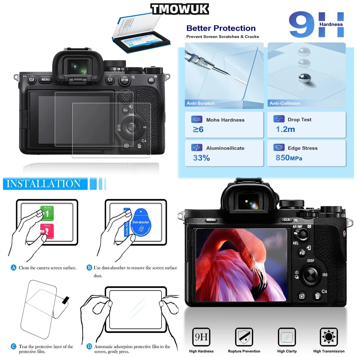 For A9 A9II A7RII A7RIII A7R4 A7R4A A7SMII Tempered Glass Film 9H Hardness HD Clear Anti-Scratch
For A9 A9II A7RII A7RIII A7R4 A7R4A A7SMII Tempered Glass Film 9H Hardness HD Clear Anti-Scratch