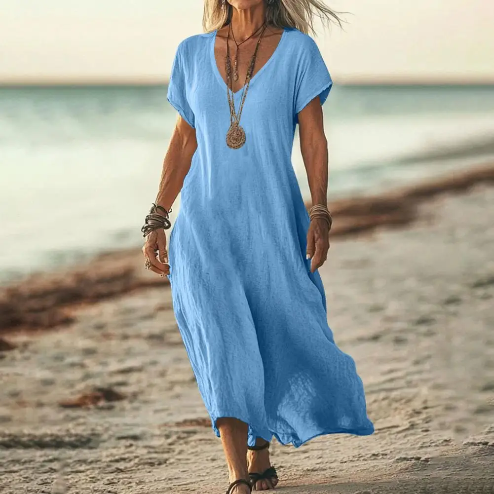 Simple Fashion Dress Women's Cotton Linen Maxi Dress Casual Short Sleeve V-Neck Long Dress Summer Beach Vacation Swing Sundress
Simple Fashion Dress Women's Cotton Linen Maxi Dress Casual Short Sleeve V-Neck Long Dress Summer Beach Vacation Swing Sundress