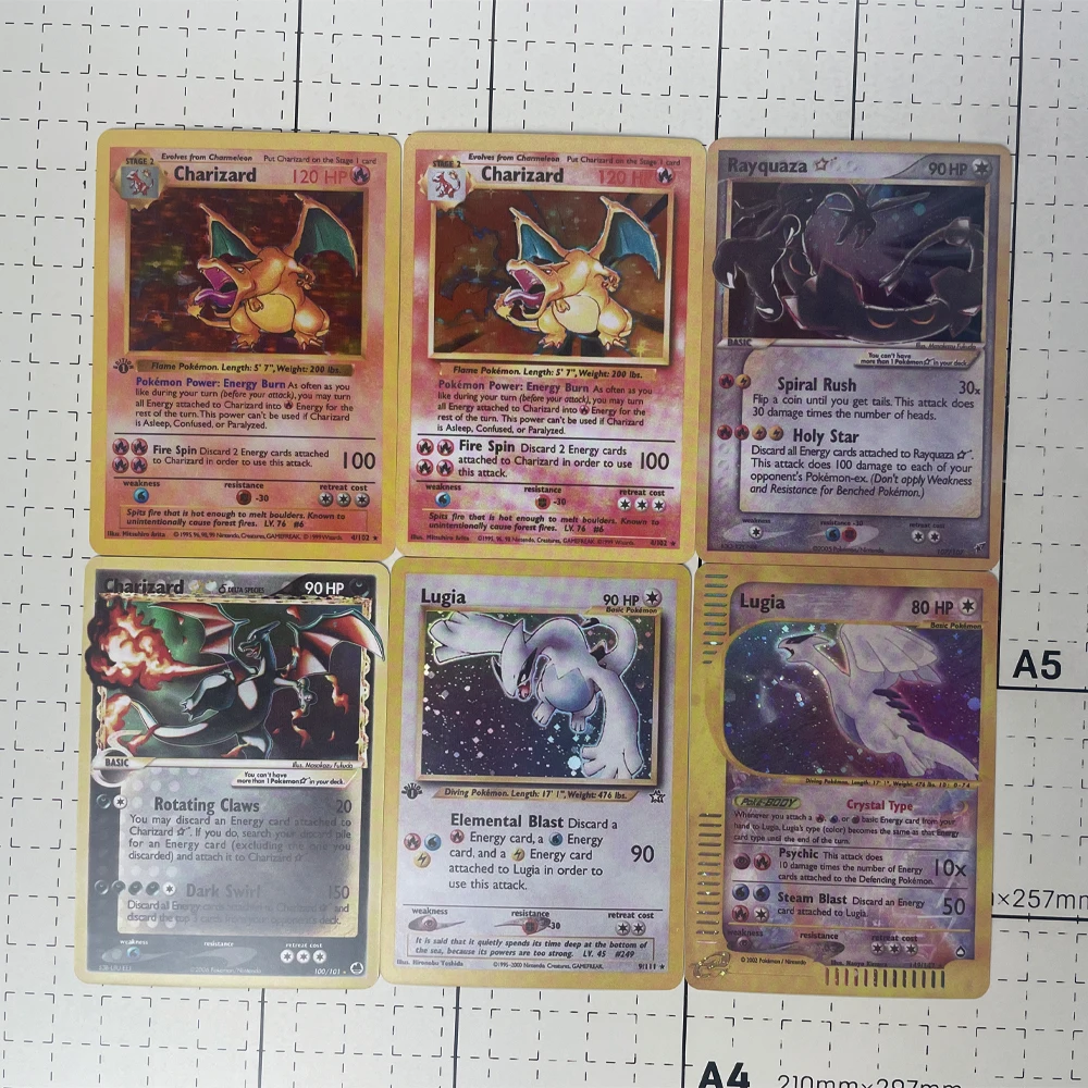 Коллекция флэш-карт с изображением покемона, 6 шт./компл., 1996 PTCG, 1-е издание, Charizard Lugia, аниме, блестящие коллекционные карты, подарочные игрушки
Коллекция флэш-карт с изображением покемона, 6 шт./компл., 1996 PTCG, 1-е издание, Charizard Lugia, аниме, блестящие коллекционные карты, подарочные игрушки