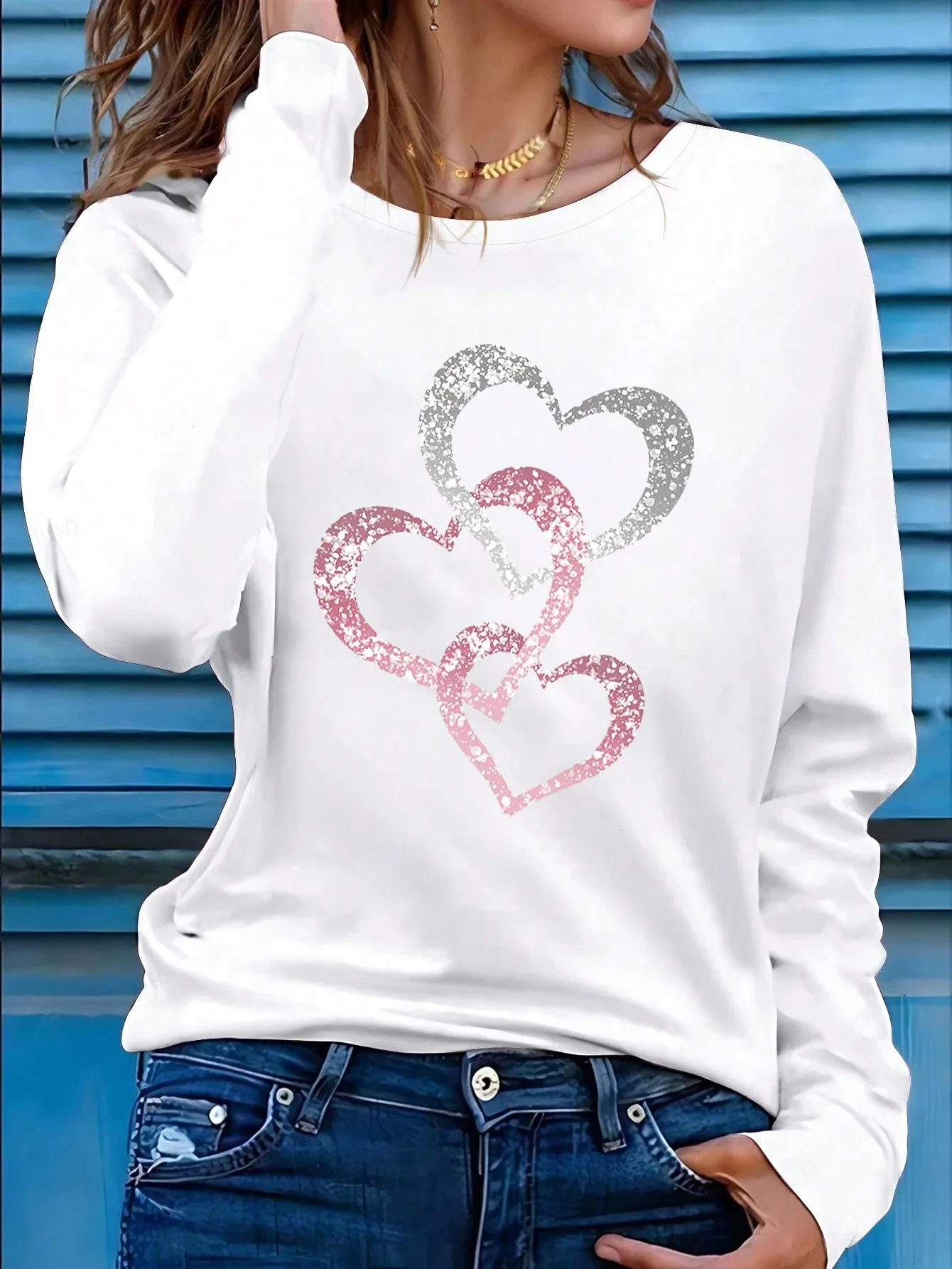 Женская футболка с длинным рукавом и блестящим принтом в виде сердца, повседневный топ на весну и осень
Женская футболка с длинным рукавом и блестящим принтом в виде сердца, повседневный топ на весну и осень