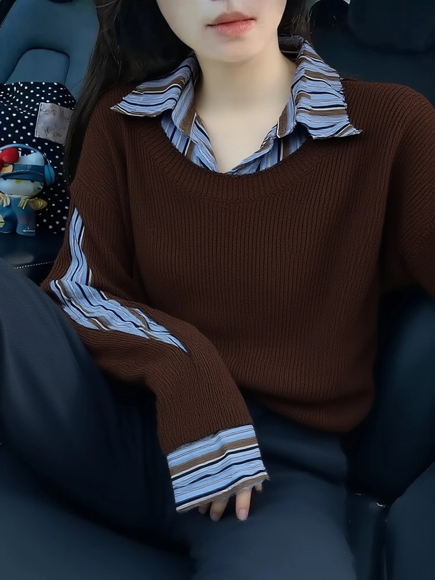 Striped Shirt Collar Knitted Top Commute Slim Fit Base Layer Lazy Style Fake Two-Piece Spring Early 2026 Women's Fashion
Striped Shirt Collar Knitted Top Commute Slim Fit Base Layer Lazy Style Fake Two-Piece Spring Early 2026 Women's Fashion