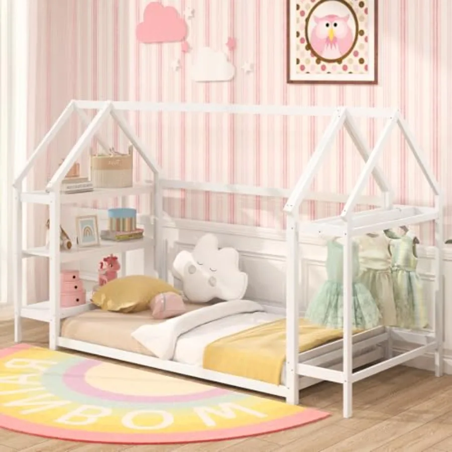Twin Floor Bed, Wood Montessori Bed with Detachable 3 Tier Storage Bookshelf and Clothes Rack, Floor House Beds for Teens Boys
Twin Floor Bed, Wood Montessori Bed with Detachable 3 Tier Storage Bookshelf and Clothes Rack, Floor House Beds for Teens Boys