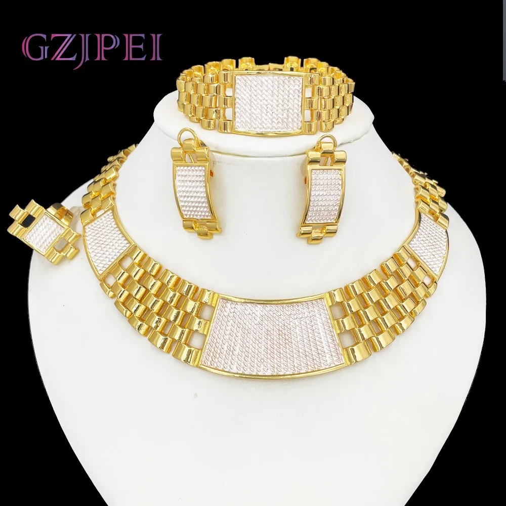 GZJPEI Afrial Big Jewelry Sets For Women Necklace Earring Set Gold Plated Bracelet Ring Italy Lady Jewllery Gifts 2025 New
GZJPEI Afrial Big Jewelry Sets For Women Necklace Earring Set Gold Plated Bracelet Ring Italy Lady Jewllery Gifts 2025 New