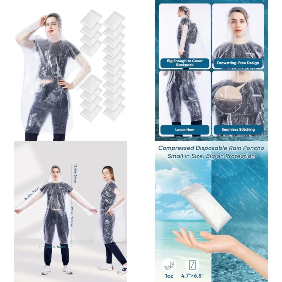 Pack Disposable Rain Ponchos with Hood for Adults, Family Pack Raincoats Bulk for Women and Men
Pack Disposable Rain Ponchos with Hood for Adults, Family Pack Raincoats Bulk for Women and Men