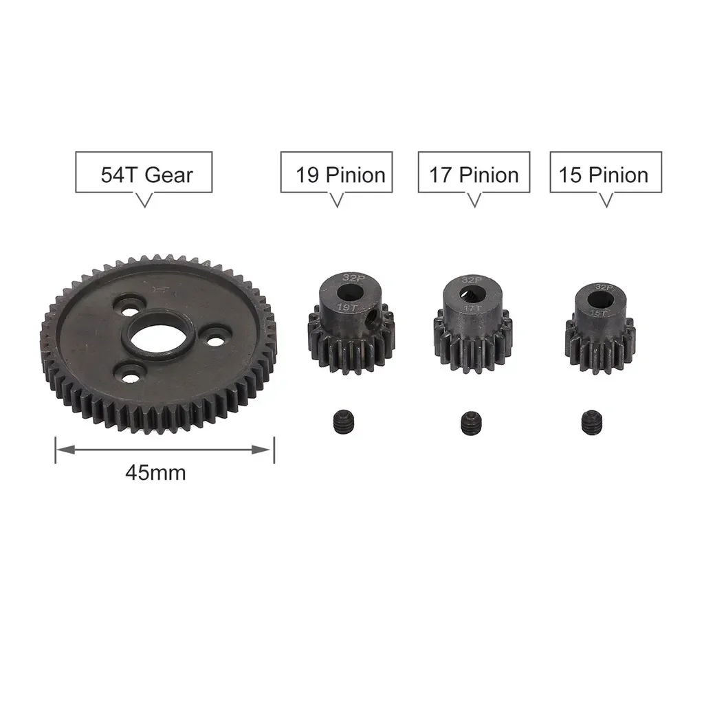 Heavy Duty Hardened Steel Spur 54T Gear with 15T/17T/19T Pinion for Trxs Slash 4X4 Stampede 4X4 Trxs 1/10 Summit Trxs
Heavy Duty Hardened Steel Spur 54T Gear with 15T/17T/19T Pinion for Trxs Slash 4X4 Stampede 4X4 Trxs 1/10 Summit Trxs