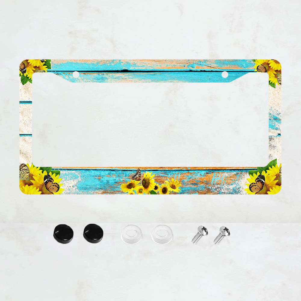 Vintage Blue Wood Pattern 2-Hole License Plate Frame with Sunflower Butterfly Design, Aluminum Material, 6x12 Inches
Vintage Blue Wood Pattern 2-Hole License Plate Frame with Sunflower Butterfly Design, Aluminum Material, 6x12 Inches