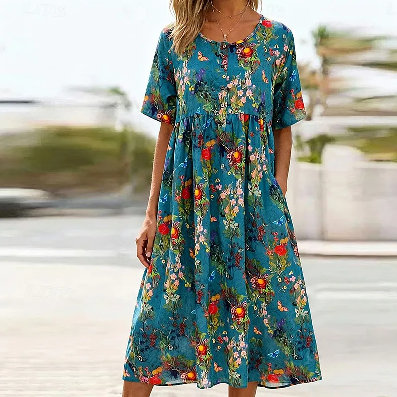 Plus Size Women’s Printed Midi Dress Round Neck Short Sleeve Half Button Front Casual Vacation Dress with Pockets
Plus Size Women’s Printed Midi Dress Round Neck Short Sleeve Half Button Front Casual Vacation Dress with Pockets