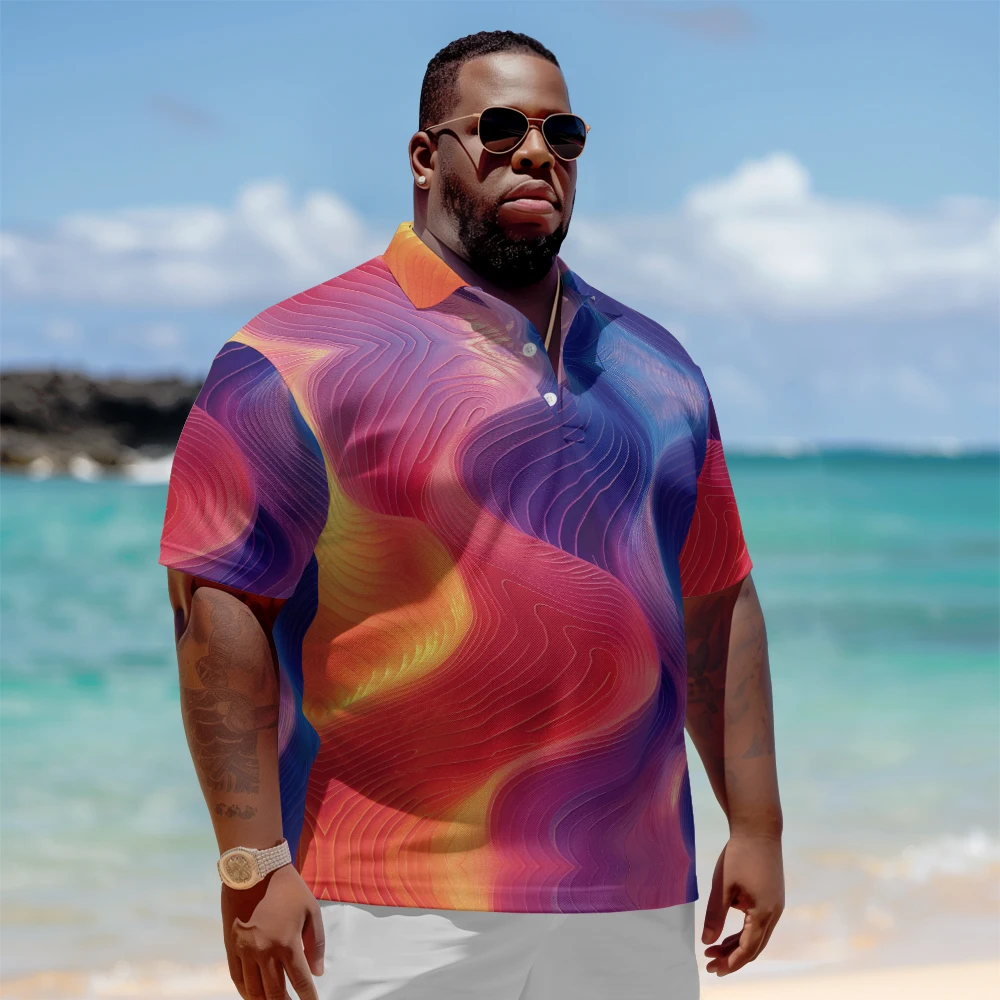 Plus Size Men's Summer Short Sleeve Lapel T-shirt with tapered wavy print Daily Casual Button Polo
Plus Size Men's Summer Short Sleeve Lapel T-shirt with tapered wavy print Daily Casual Button Polo