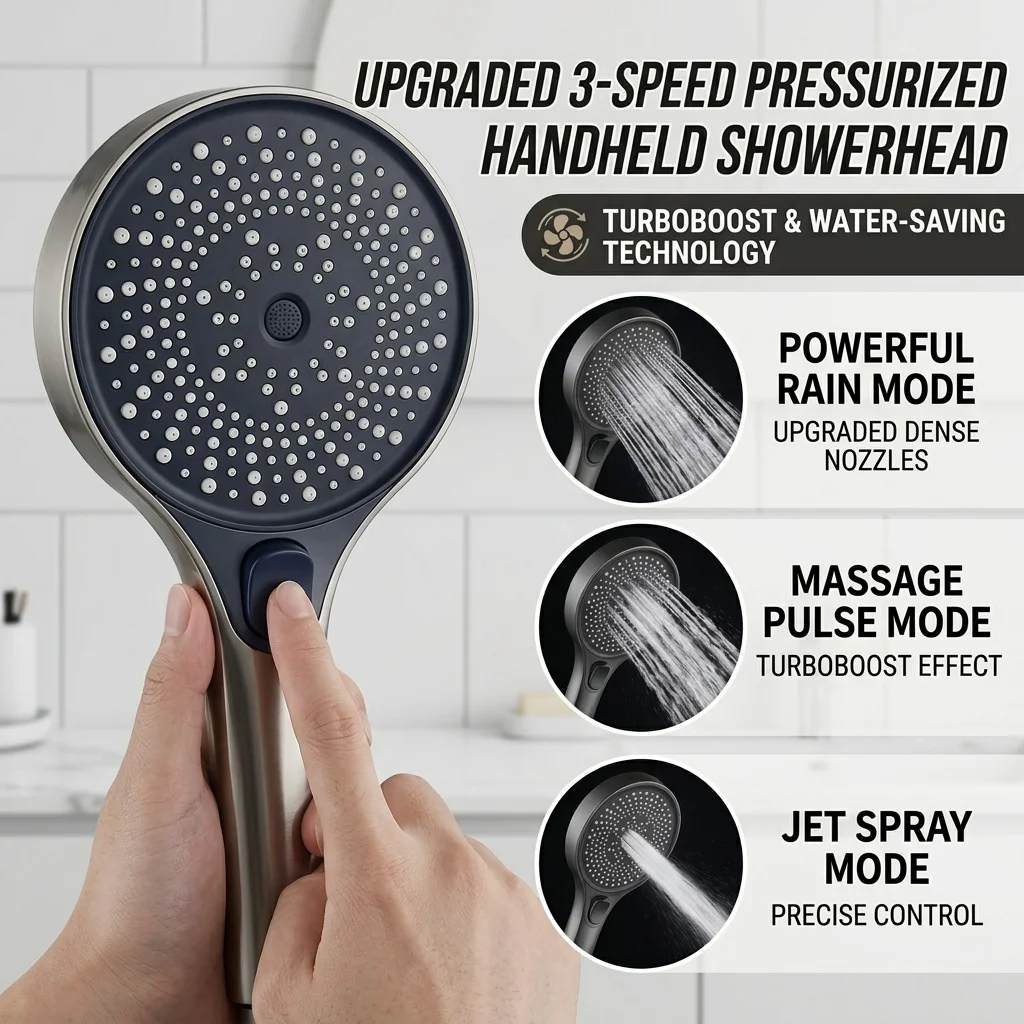 High Pressure Shower Head 3 Modes Adjustable Handheld Showerhead Turbo Water Saving Filter Spray Nozzle Bathroom Accessories
High Pressure Shower Head 3 Modes Adjustable Handheld Showerhead Turbo Water Saving Filter Spray Nozzle Bathroom Accessories