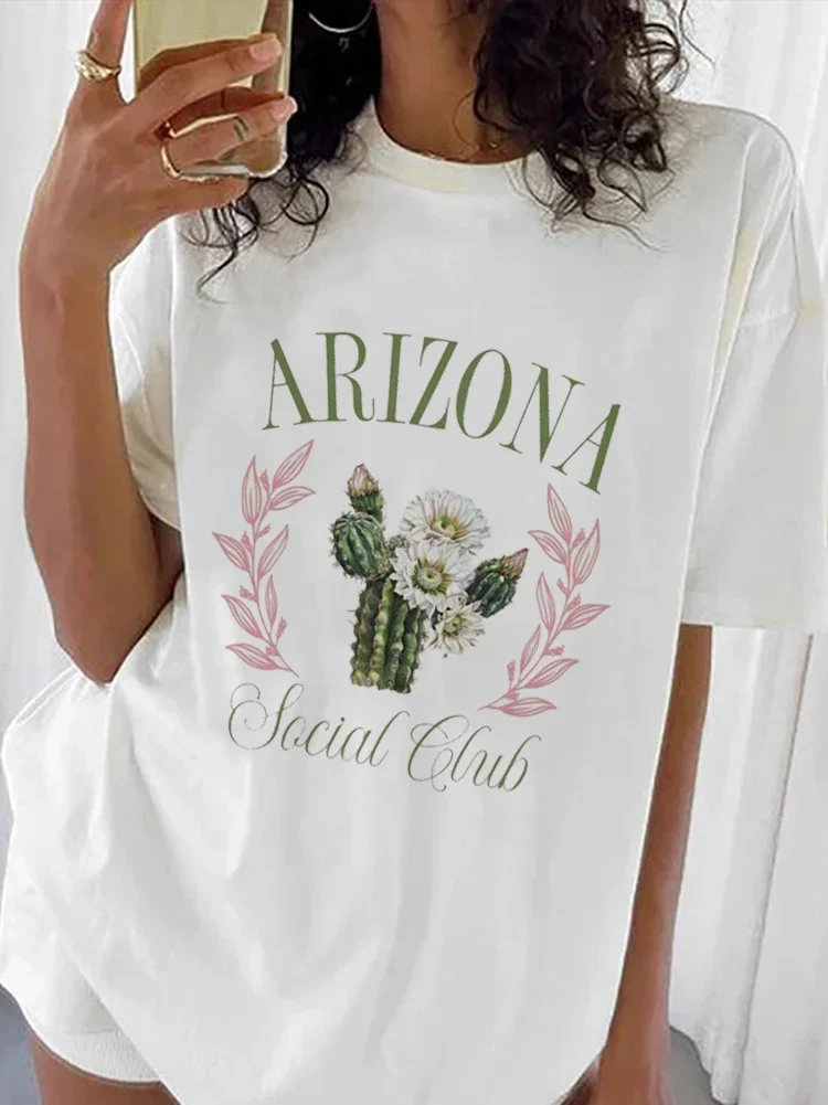 Arizona Letter Print Top Short Sleeved Women's Trendy Pattern Print 2024 New Fun Summer O-Neck Style Casual Versatile T-Shirt.
Arizona Letter Print Top Short Sleeved Women's Trendy Pattern Print 2024 New Fun Summer O-Neck Style Casual Versatile T-Shirt.