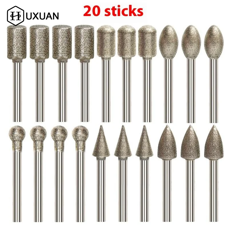 20Pcs Cylindrical Diamond Burr 3mm Shank Grinding Bit Stone Jade Carving Grinding Engraving Drill Bit Dremel Rotary Tools
20Pcs Cylindrical Diamond Burr 3mm Shank Grinding Bit Stone Jade Carving Grinding Engraving Drill Bit Dremel Rotary Tools
