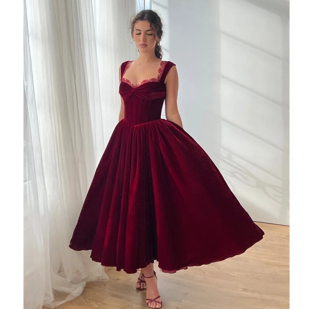 Velour Evening Dresses Dark Red Wedding Party Dress Customized Lace Heart Neck Prom Gown Elegant Sleeveless Vestidos
Velour Evening Dresses Dark Red Wedding Party Dress Customized Lace Heart Neck Prom Gown Elegant Sleeveless Vestidos