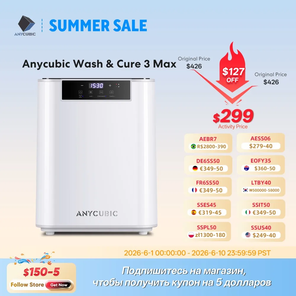 ANYCUBIC Wash & Cure 3 Max Printed Model Washing and Curing Machine Cleaning Size 434*434*556mm For Large LCD Resin 3D Printer
ANYCUBIC Wash & Cure 3 Max Printed Model Washing and Curing Machine Cleaning Size 434*434*556mm For Large LCD Resin 3D Printer