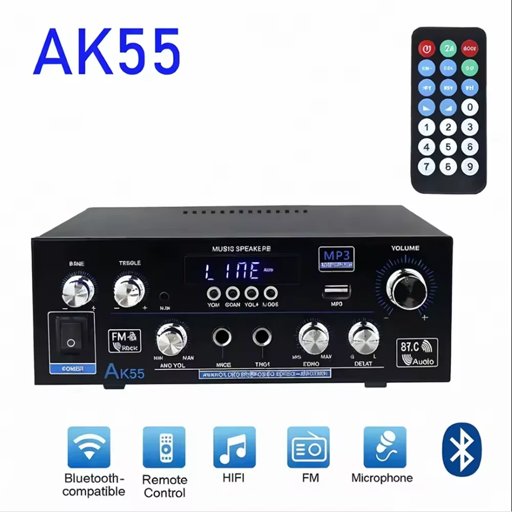 Global AK55 HiFi Digital Amplifier Channel 2.0 Bluetooth Surround Sound Max Power 90Wx2 Speaker for Home Car BT 5.0 Audio AMP
Global AK55 HiFi Digital Amplifier Channel 2.0 Bluetooth Surround Sound Max Power 90Wx2 Speaker for Home Car BT 5.0 Audio AMP