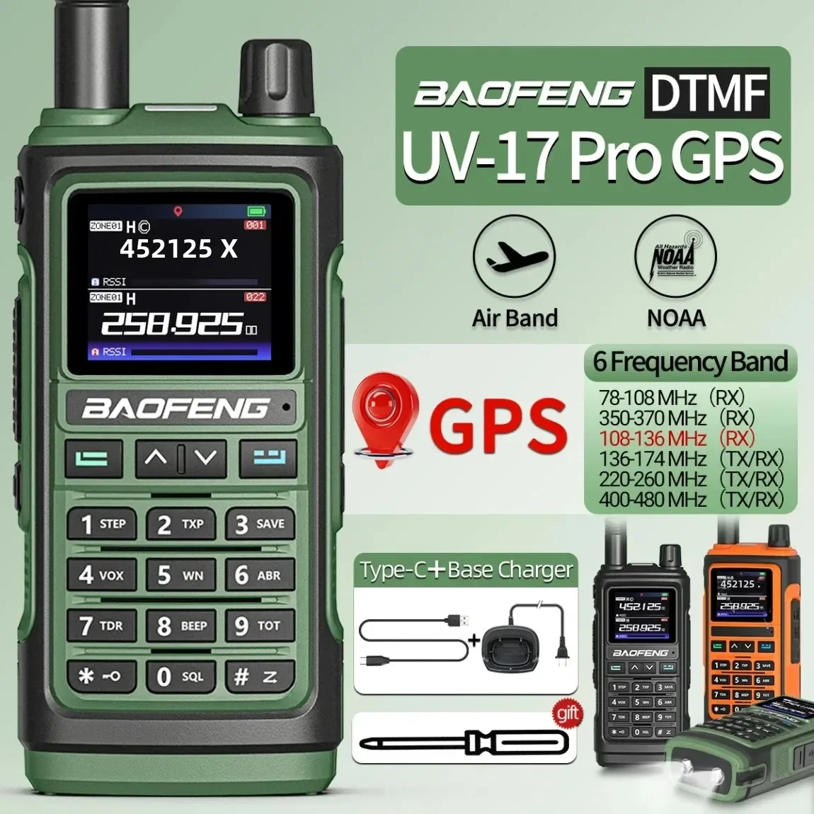 BAOFENG UV-17Pro GPS рация 108-136 МГц воздушный диапазон VHF UHF 200-260 МГц 350-355 МГц FM-радио шесть диапазонов беспроводная частота копирования
BAOFENG UV-17Pro GPS рация 108-136 МГц воздушный диапазон VHF UHF 200-260 МГц 350-355 МГц FM-радио шесть диапазонов беспроводная частота копирования