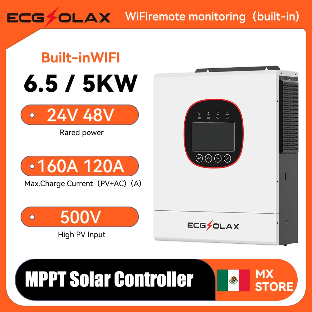 ECGSOLAX 6.5KW 5KW Hybrid Solar Inverter Pure Sine Wave 24V 48V 230V Off Grid Inverter 160A 120A Mppt Solar Controller With WIFI
ECGSOLAX 6.5KW 5KW Hybrid Solar Inverter Pure Sine Wave 24V 48V 230V Off Grid Inverter 160A 120A Mppt Solar Controller With WIFI