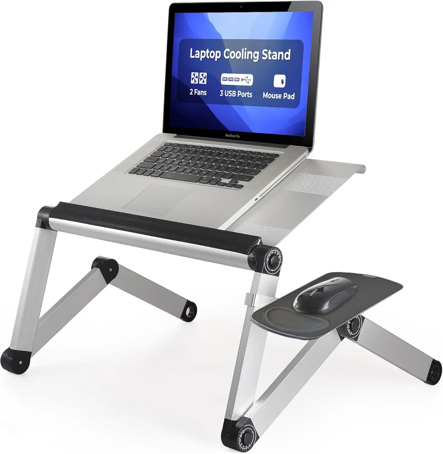 Adjustable Laptop Stand with Cooling Fans, USB Hub, and Mouse Pad - Ergonomic Foldable Riser for Desk, Silver
Adjustable Laptop Stand with Cooling Fans, USB Hub, and Mouse Pad - Ergonomic Foldable Riser for Desk, Silver