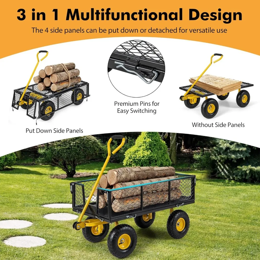 Mesh Steel Garden Cart, 900 LBS Utility Wagon with 4 Removable Sides, 10” Pneumatic Wheels, Adjustable Handle, Customized
Mesh Steel Garden Cart, 900 LBS Utility Wagon with 4 Removable Sides, 10” Pneumatic Wheels, Adjustable Handle, Customized