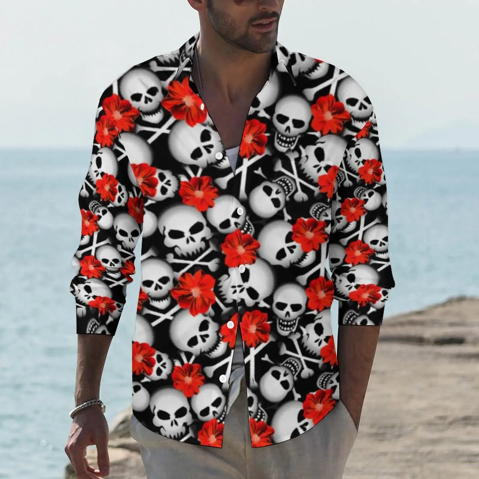 Sugar Skull Harajuku Casual Shirt Men Red Flowers Print Shirt Spring Fashion Blouses Long Sleeve Design Oversized Clothing
Sugar Skull Harajuku Casual Shirt Men Red Flowers Print Shirt Spring Fashion Blouses Long Sleeve Design Oversized Clothing
