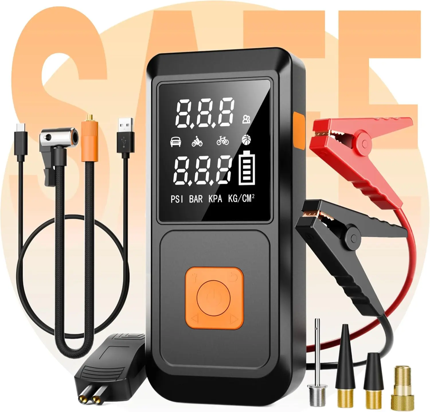 Jump Starter 4000A with Air Compressor, LCD Display, 150PSI Inflator & LED Flashlight
Jump Starter 4000A with Air Compressor, LCD Display, 150PSI Inflator & LED Flashlight