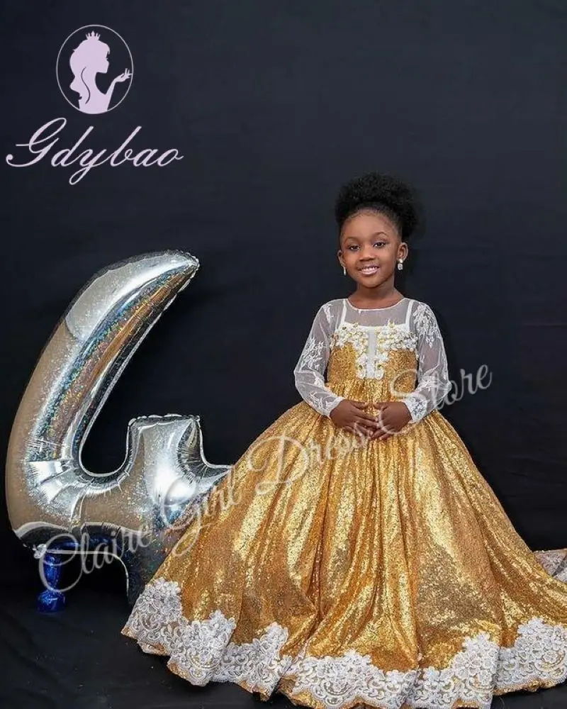 Customized Gold Flower Girl Dresses For Wedding White Appliques Full Sleeves Elegant Kids Birthday Party First Communion Gown
Customized Gold Flower Girl Dresses For Wedding White Appliques Full Sleeves Elegant Kids Birthday Party First Communion Gown