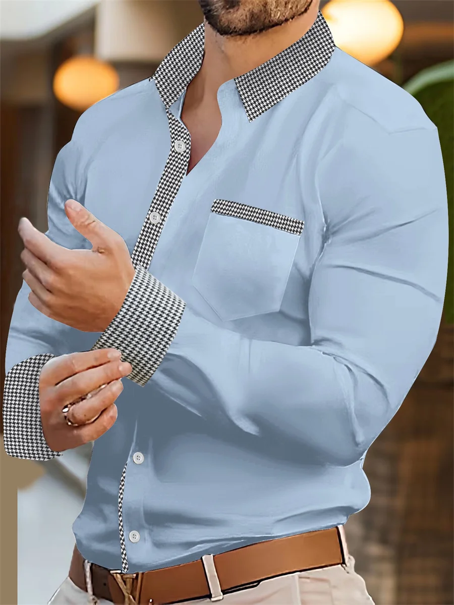 Men's long-sleeved button-down shirt, solid black and white stitching, lapel business casual vacation top, large size XS-6XL
Men's long-sleeved button-down shirt, solid black and white stitching, lapel business casual vacation top, large size XS-6XL