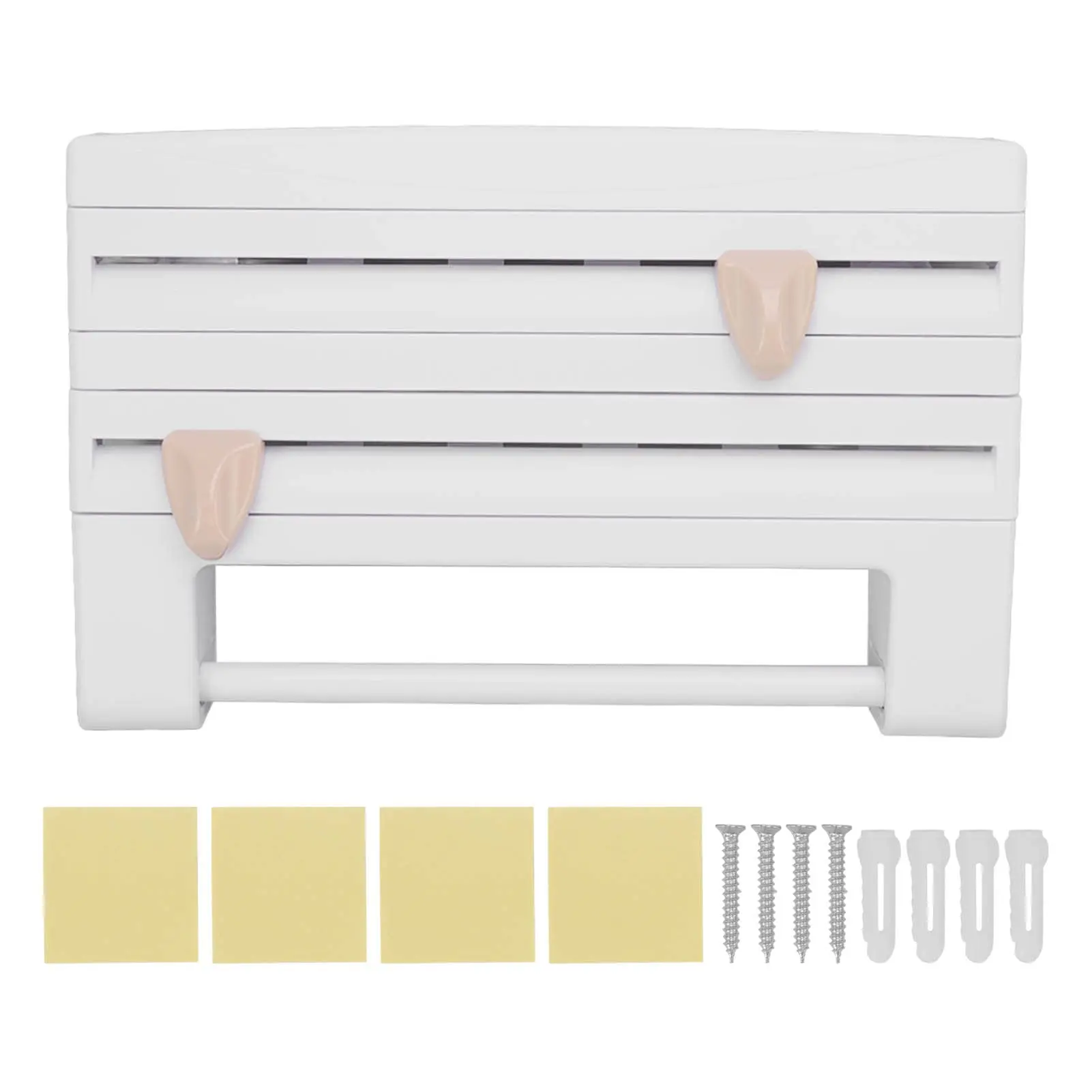 White Wall-Mounted 4-Section Kitchen Organizer For Paper Towel, Foil, Cling Film And Spice Storage With Cutting Edge
White Wall-Mounted 4-Section Kitchen Organizer For Paper Towel, Foil, Cling Film And Spice Storage With Cutting Edge