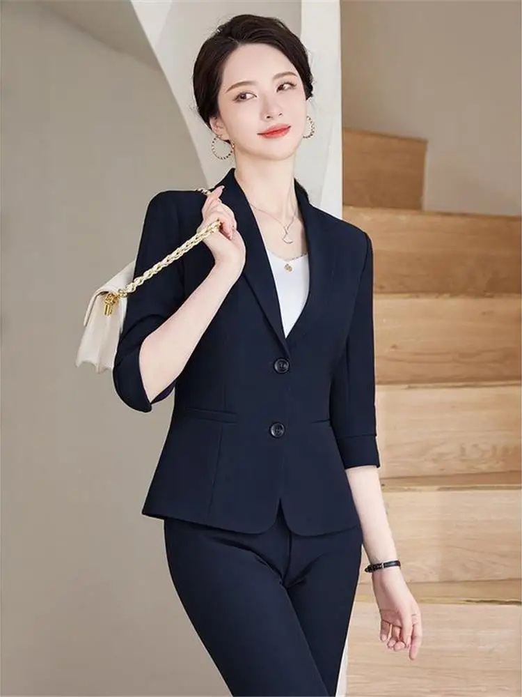 Ele Bla Suit Jaet for Women Summer 3/4 Sve Workwear Managerial Profional Clothing ort Length Single Button
Ele Bla Suit Jaet for Women Summer 3/4 Sve Workwear Managerial Profional Clothing ort Length Single Button